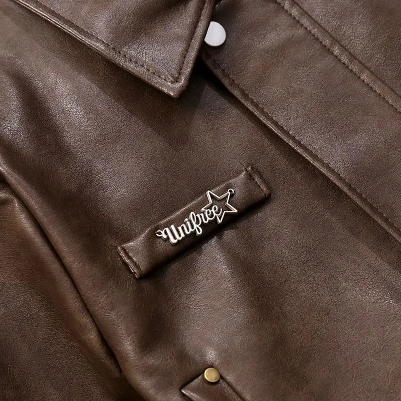 Retro hot girl camisole irregular big swing skirt short leather jacket coffee color set two piece sets womens outifits dress