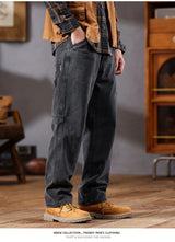 men retro fashion streetwear loose casual plus size straight denim cargo jeans pants man black gray jeans trousers unique cargo style 1983