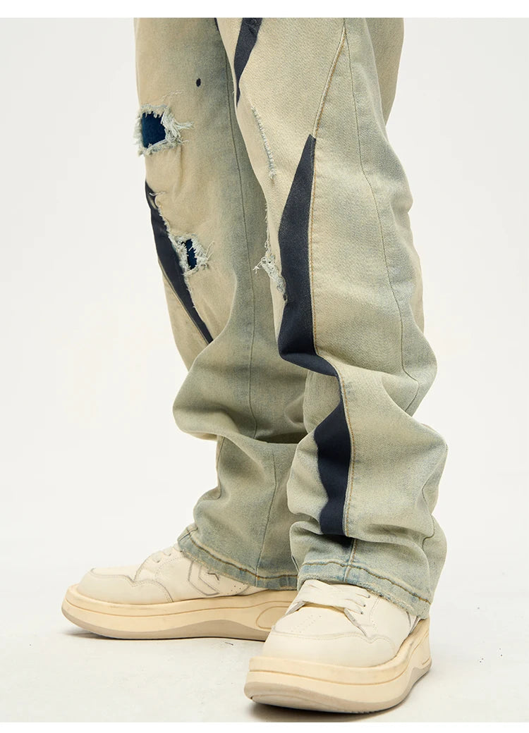 irregular graffiti prtinted denim jean pants casual distressed washed biker jeans hip hop streetwear y2k mens straight joggers unique joggers style 4869