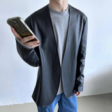Mens Pu Leather Suit Jacket British Cardigan Casual Jacket Autumn Streetwear Campus Versatile Long-Sleeve Top Men'S Clothing