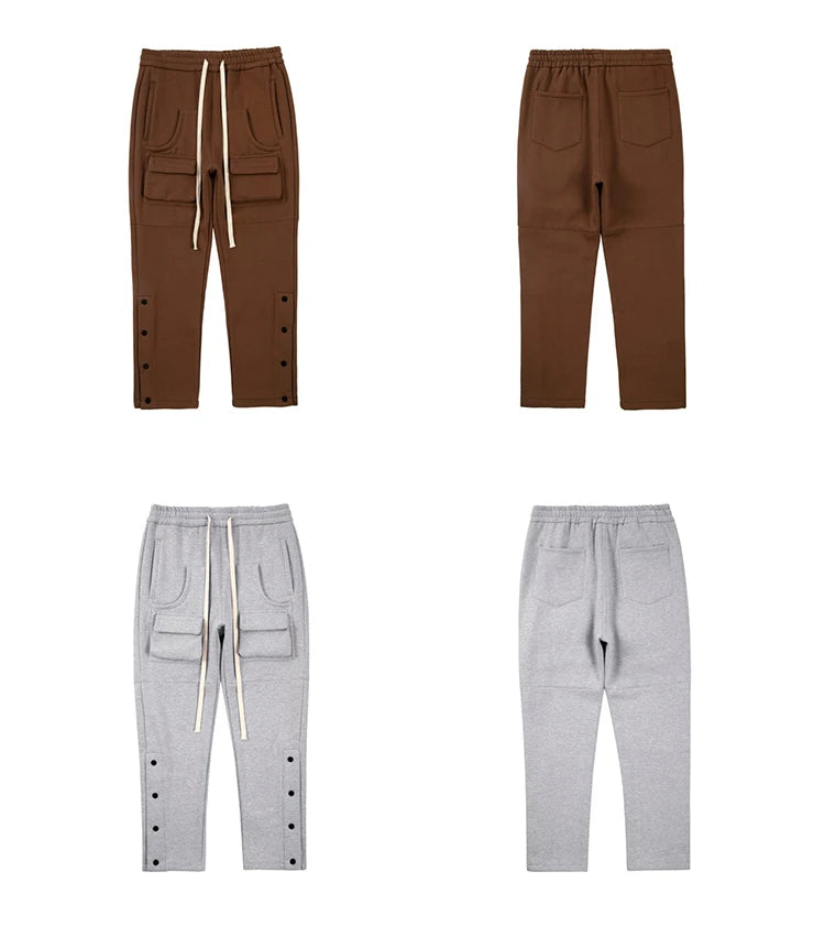 mens high street loose fit elastic waist pants winter warm fleece pants bottons hip hop drawstring sportwear sweatpants joggers unique joggers style 3061