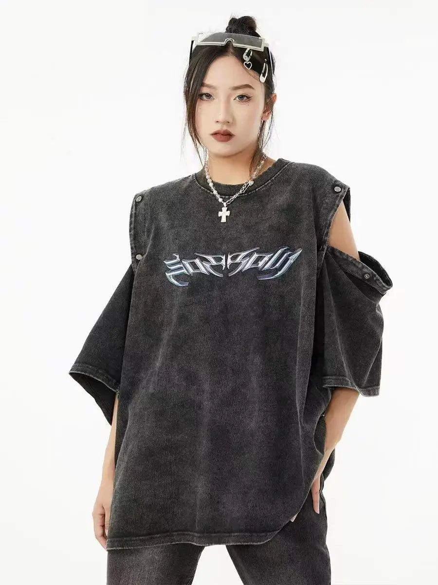 Skatercore Aesthetic piece – Summer Removable Sleeve Dressed Short Sleeve Knitted