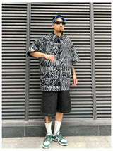 Hip Hop Shirt Streetwear Mens Hawaiian Shirts Harajuku Letters Printed New Summer Casual Beach Short Sleeve Loose Tops Shirts