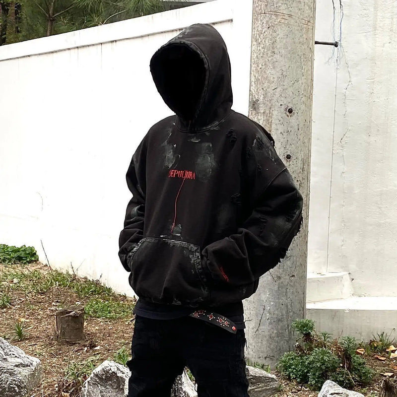 Y2K tribal flames featuring new 2023 luxury men undermycar wash old holes gentleman hoodies hoody hooded sweatshirts velvet thicken hip size 1 2 3 4 559