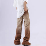 rainbowtouches mens washed jeans vintage high street gradient fashion trends zipper jeans loose straight long pant casual pants unique jeans style 3506