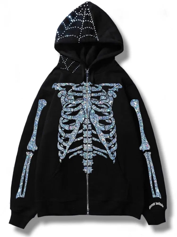 Y2K Diamond Jacket Fall Long Sleeve Hoodie Sweatshirt Womens Reflectiv