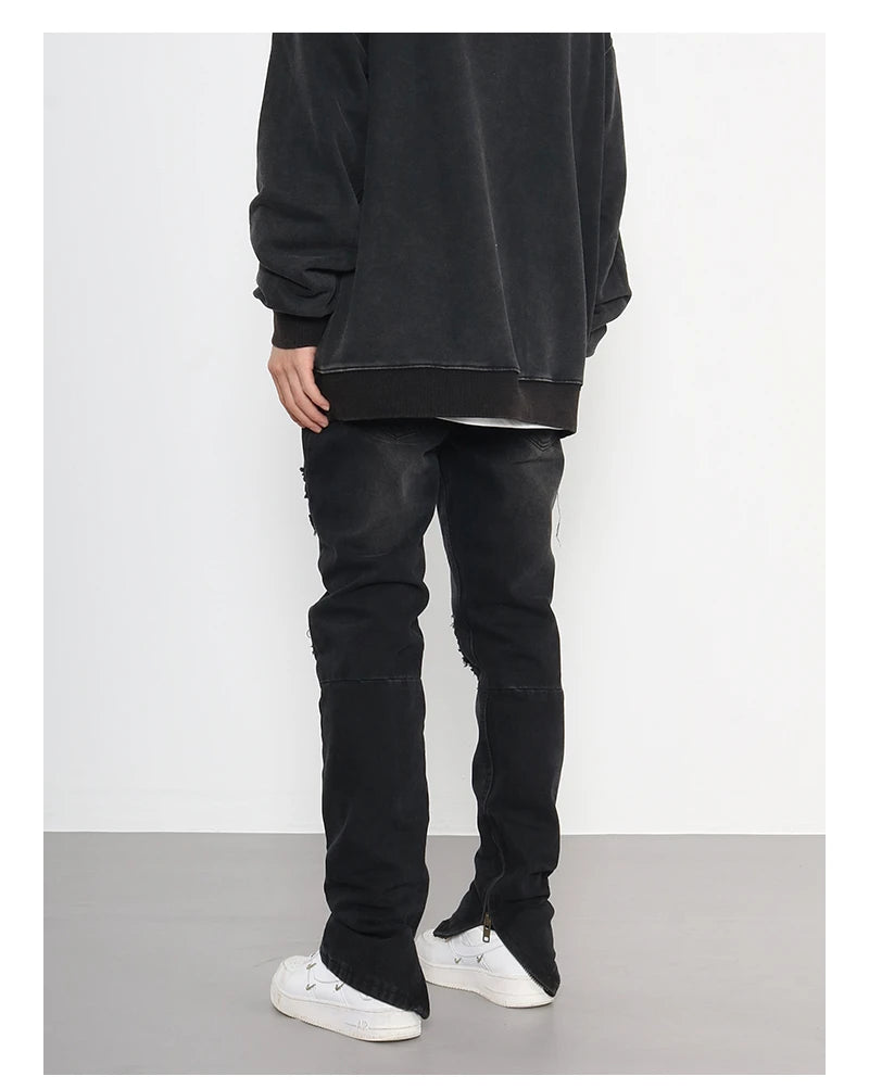 knee ripped patchwork jeans for men hip hop skinny biker taped jean trouser slim fit black denim pants fashion streetwear jogger unique joggers style 3017