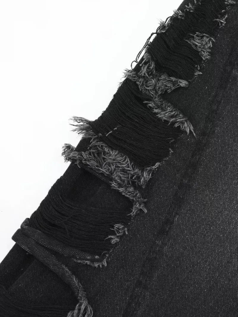 mens hip hop washed denim shorts broken hole folds burr edge street punk cowboy middle pants pockets bomber quarter pants y2k unique jeans style 4925