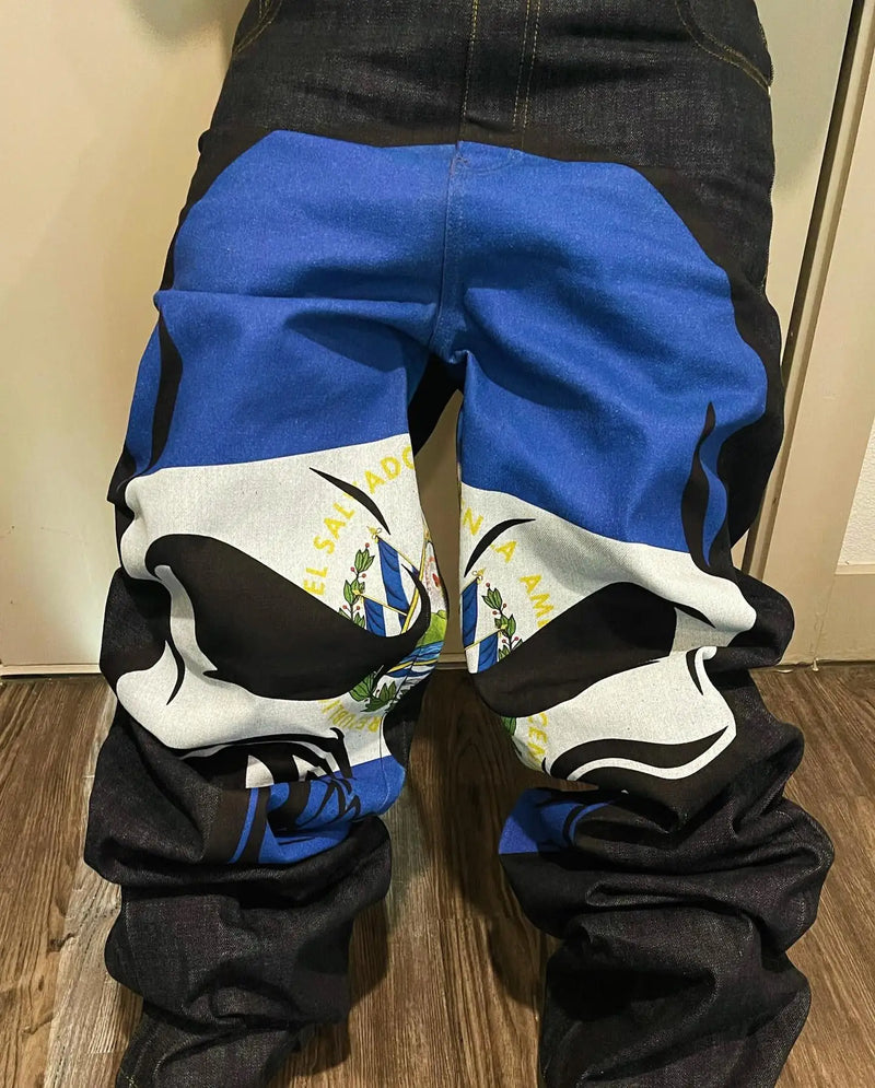 harajuku retro jeans skull print loose slouchy jeans men women y2k pants gothic skateboard pants streetwear hip hop jeans unique jeans style 3157