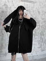 Autumn Winter Emo Bunny Hoodie Women Zip Up Kawaii Sweatshirt Rabbit E