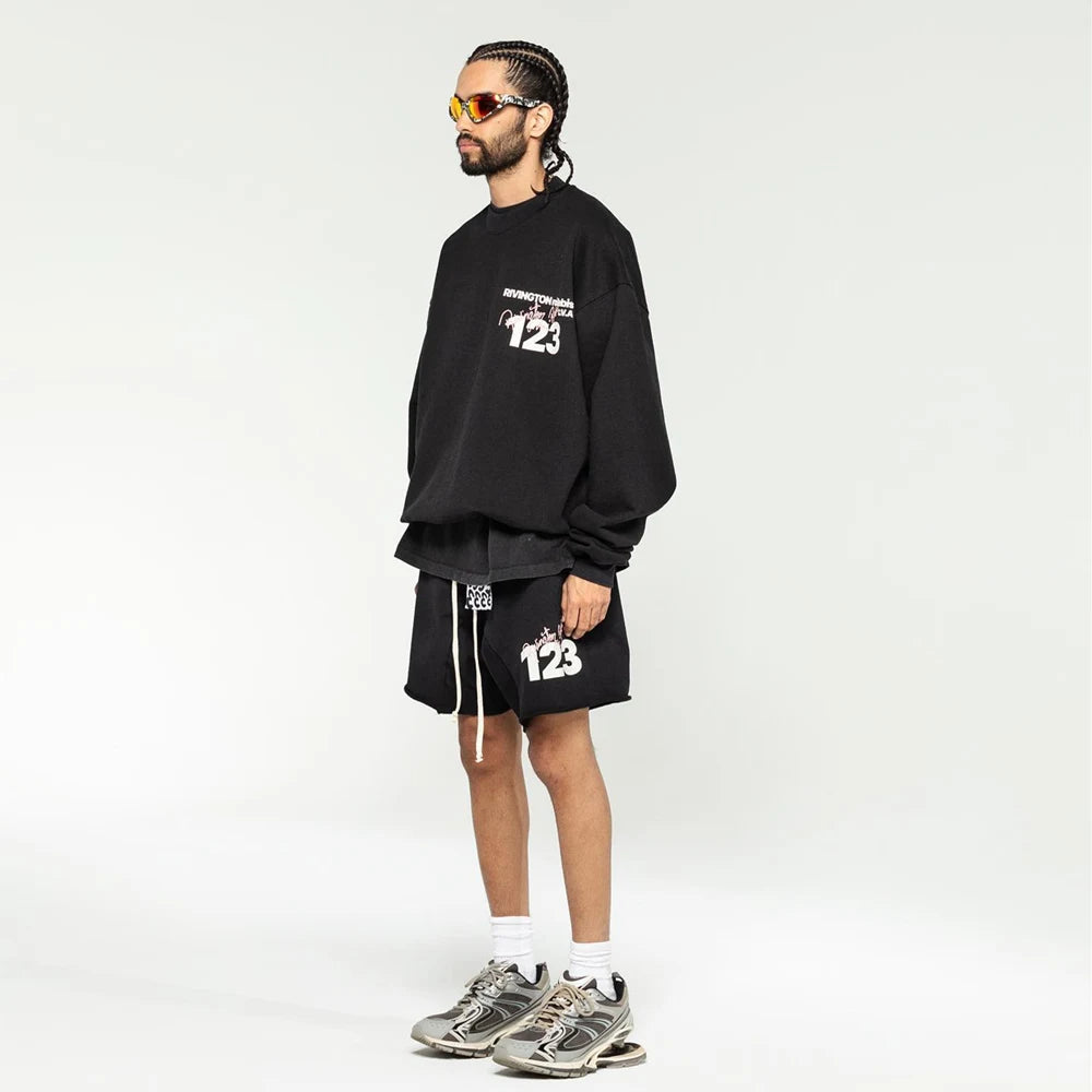frog drift streetwear high street rrr123 logo hip hop short loose terry pants sweatpants for men unique joggers style 3478