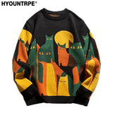 fashion knitted sweater mens autumn winter o neck cats pattern pullover streetwear unisex casual loose sweaters jumper knitwear - gothic aesthetic hoodie for winter, high quality cotton hoodie, 2025 streetwear drop