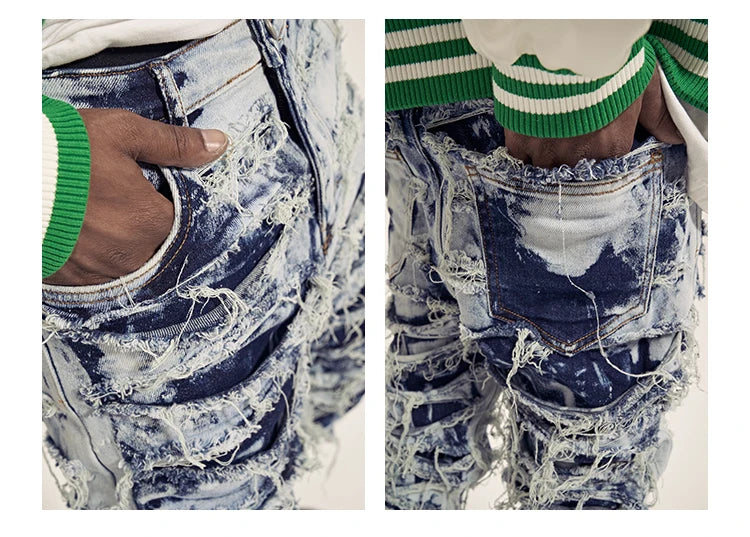 men distressed ripped destroied denim jean pants new fashion patchwork biker jeans streetwear slim pants jogger y2k men s jeans unique joggers style 4016