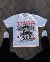 Glitchcore Tribal flame – American Gothic Quirky Letter Print Oversized T Shirt Mens F