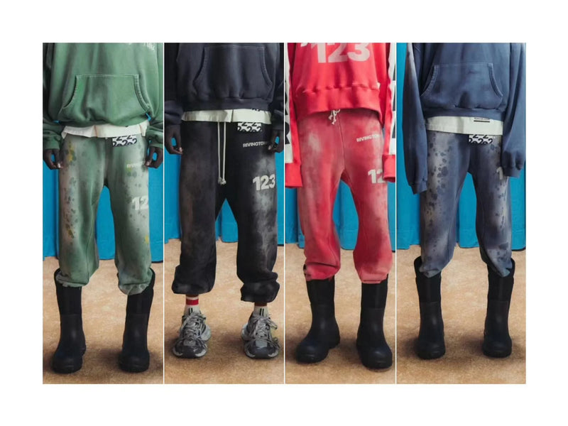 rrr123 brand fashion high street heavyweight best quality cotton washed distressed drawstring casual sport pants unique default style 6135