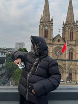 Winter Men's Down Jacket Coat Dark Style Shark Head Masked Zipper Goose Down Warm Regular Down Jacket Coat For Men And Women