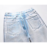 european and american retro blue reflective wax printing jeans pants slim splashing ink cleanfit couple straight leg jeans male unique jeans style 1109
