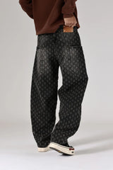 men brand fashion loose casual splice pocket jacquard vintage wide leg baggy jeans cityboy denim baggy jeans pants trousers unique jeans style 2980