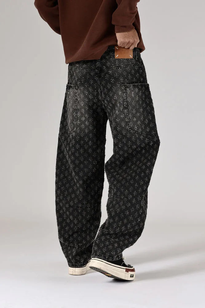 men brand fashion loose casual splice pocket jacquard vintage wide leg baggy jeans cityboy denim baggy jeans pants trousers unique jeans style 2980