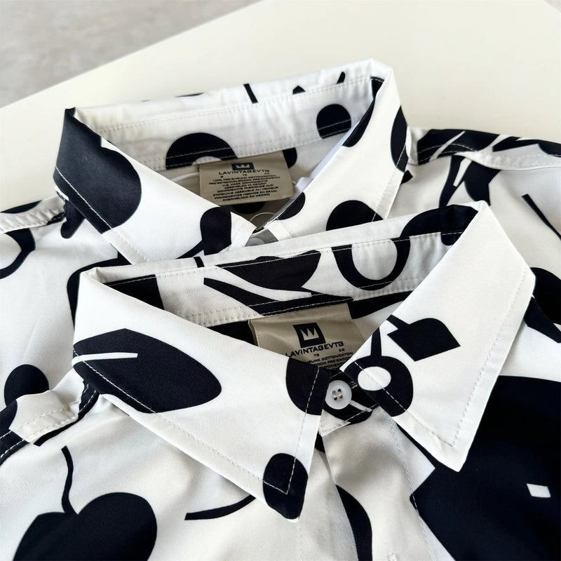 24ss New Retro Vintage Digital direct spray cherry print High-Street Casual long sleeved shirt