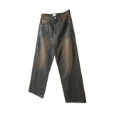 Oil Wax Coating Distressed Silhouette Jeans for Men and Women Washed Streetwear Baggy Denim Trousers Oversized Ropa Hombre Cargo