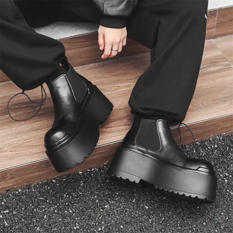Increase Chelsea Men's Streetwear Fashion Thick Soled Platform Leather Casual Shoes Luxury Designer Boots Shoe for Men