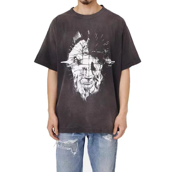 Cyberpunk Graphic Tee – Ox Head Lion Face Printing Saint T Shirt Men Woman High Qual – Urban Streetwear for Men & Women