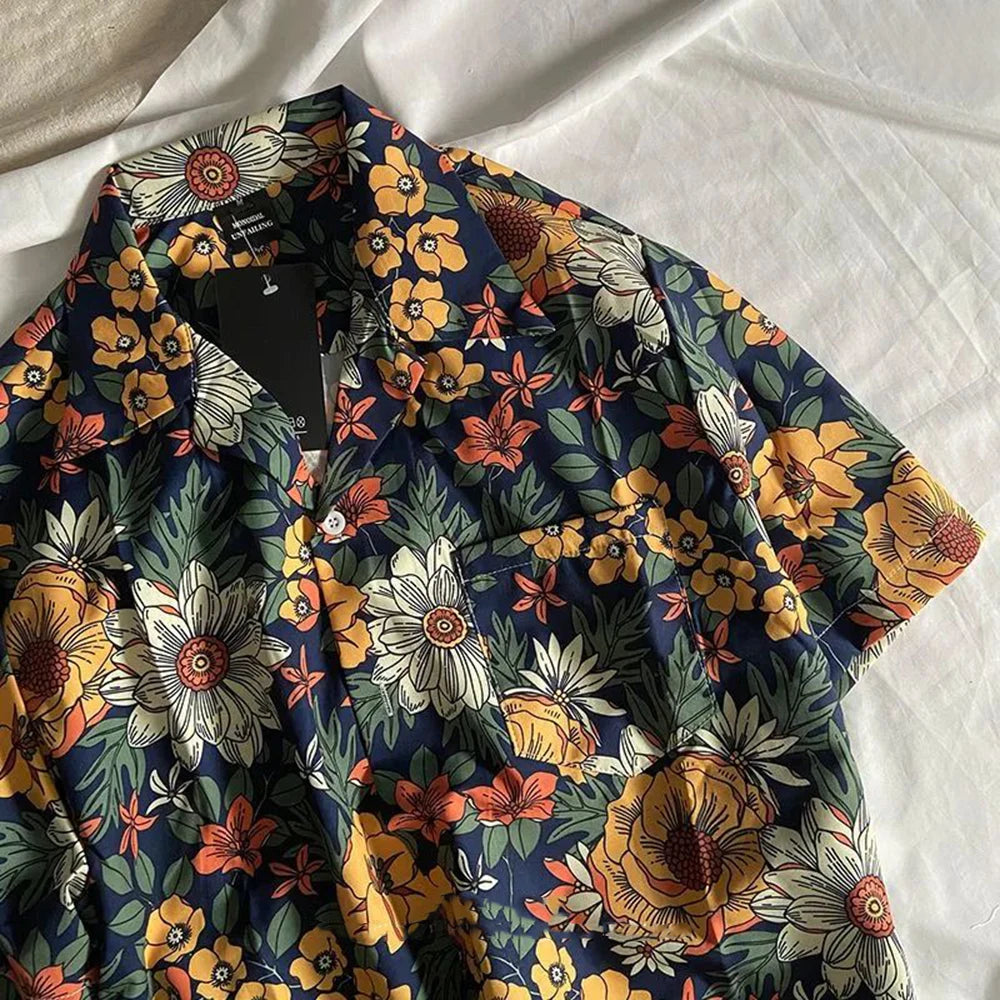 Fashionable Plant Floral Cuban Collar Short-Sleeved Floral Shirt For Men Women Trendy Retro Shirt