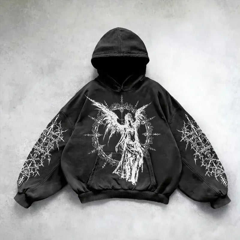 Oversized Sweatshirt Shining Angel Hoodies Women Goth New Couples Goth