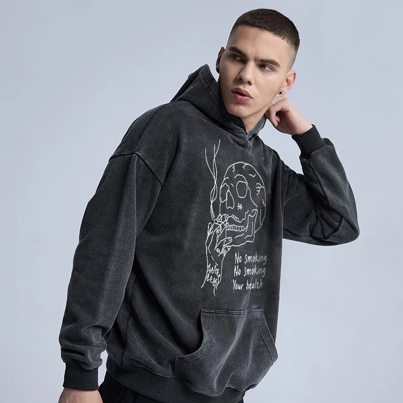 Harajuku tribal flames featuring rainbowtouches washed hoodie for men vintage popular stranger hip hop winter printing high street clothes black mens clothing