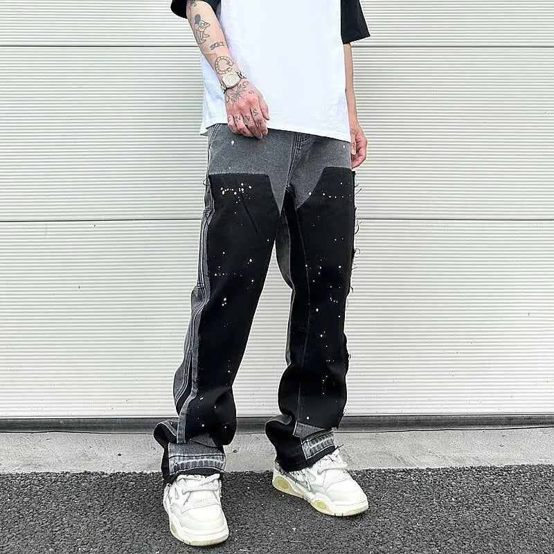 color washed denim mens jeans pants fashion graffiti patchwork loose biker red jeans streetwear hip hop casual straight pants unique jeans style 5194