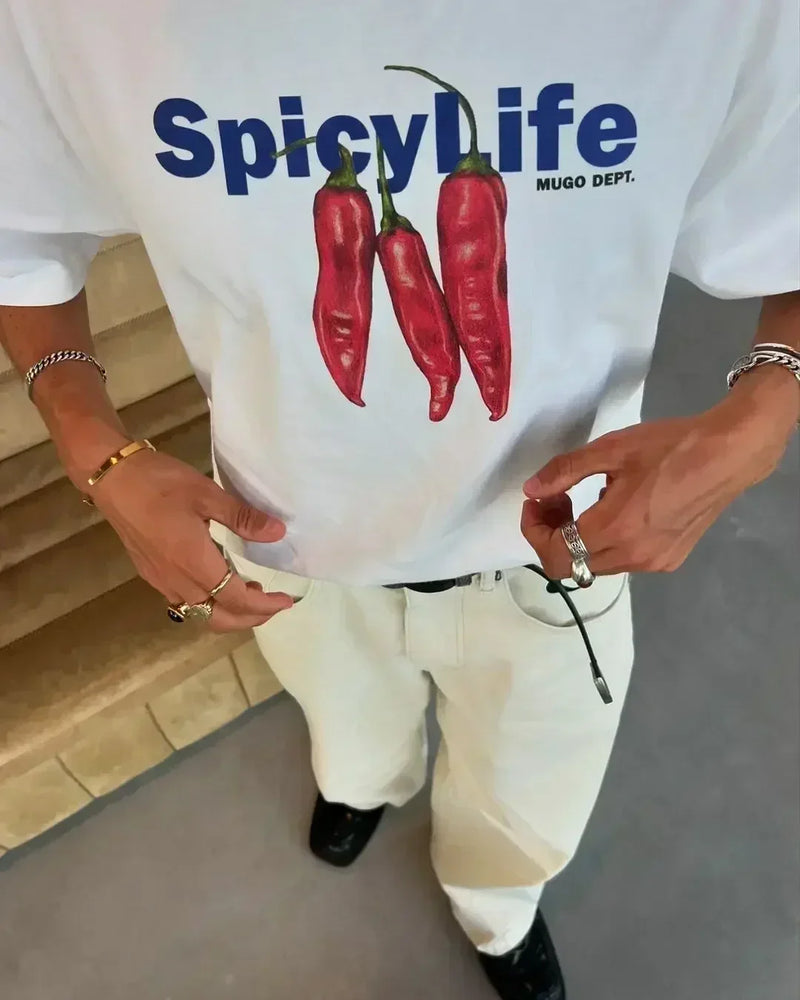Streetwear Oversized Tee – Chrome Crown Vault Flame Design