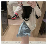 Raw Edge Fringe Gothic Style Denim Shorts Female Summer American Street High Waist Design Sense Casual A Word Super Short