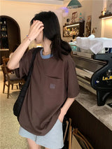 Vaporwave Chrome logo – New Casual Pocket T Shirt Contrasting Round Neck Summer Vers