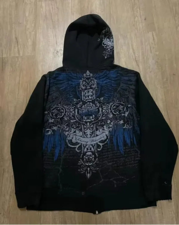 American Fashion Joker Goth Printed Zipper Hoodie Men Street Hip Hop L