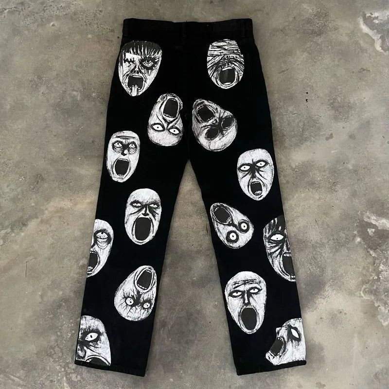 y2k harajuku trendy brand retro dark style oversized jeans men street hip hop fashion high waisted floor length pants women stacked flare jeans