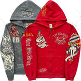 American Fashion Trend Pattern Print Zipper Hoodie Women Y2K New Stree