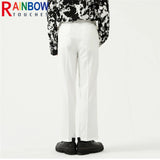 rainbowtouches men pants unisex high street waistband solid casual slim fitting pants couple loose straight mens suit pants minimalist street pants