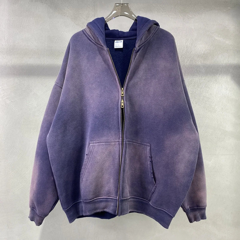 Harajuku crying character featuring mens oversize long sleeve washed double zipper cardigan hoodies loose plus plush gradient womens hooded pullovers winter