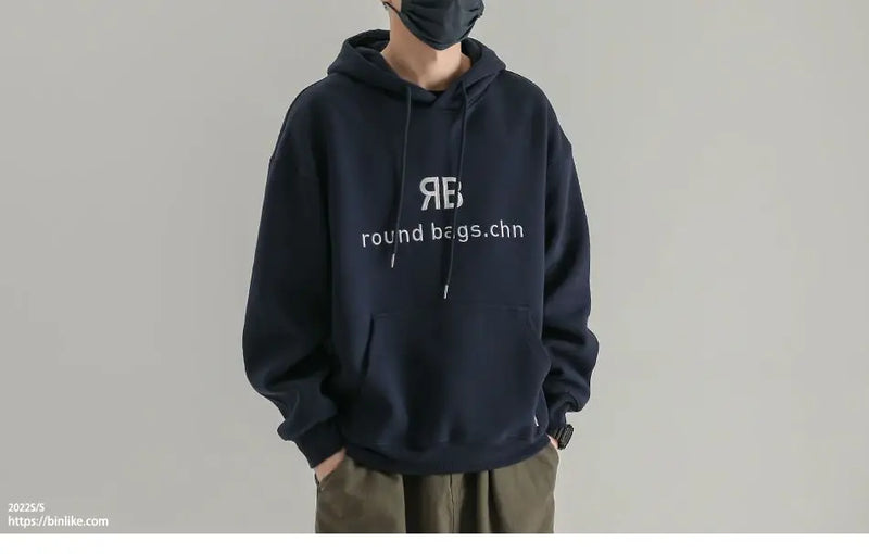 Fashionable Korean Personalized Hooded Sweatshirt Men's Letter Autumn and Winter Tops Japanese Casual Loose Pullover Jacket Tops