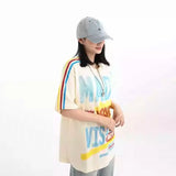 Skatercore Graphic tee – American Colored Striped Graffiti Letter Splicing Short Slee