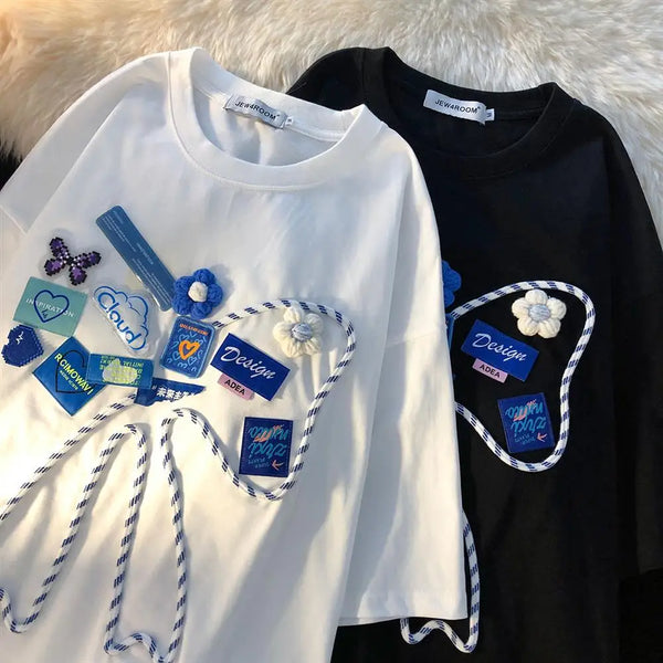 Harajuku Vintage t-shirt – Super Chic Appliques Butterfly Bow Creative T Shirts Sweet G