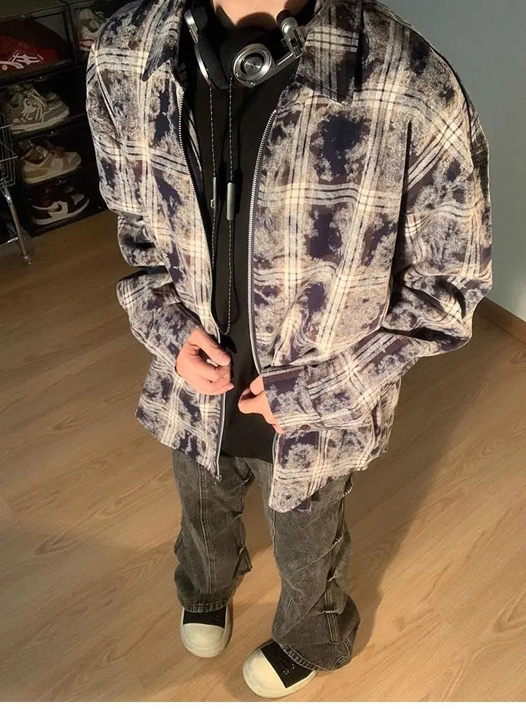 Autumn and Winter 2024 New Smudged Design Y2K Zipper Shirt Men's Korean Handsome Personality