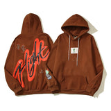 Cactus Jack Letter Brown Fleece Hooded Sweatshirts For Men High Street