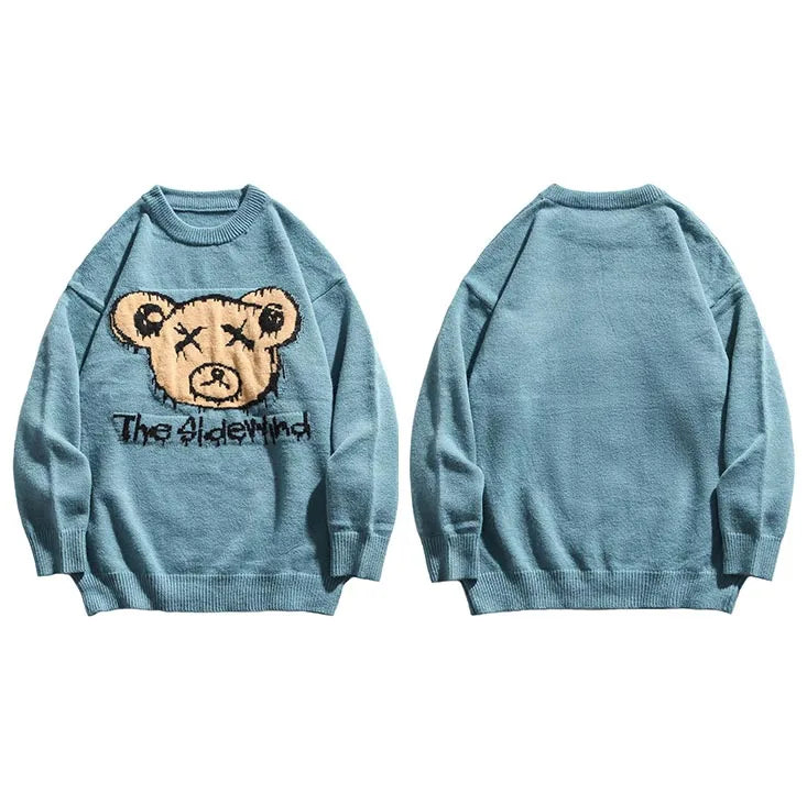 grunge knit sweater with heavyweight fabric, layered urban look for cold weather, street fashion menswear trend for seasonal 