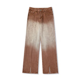 rainbowtouches mens washed jeans vintage high street gradient fashion trends zipper jeans loose straight long pant casual pants unique jeans style 3515
