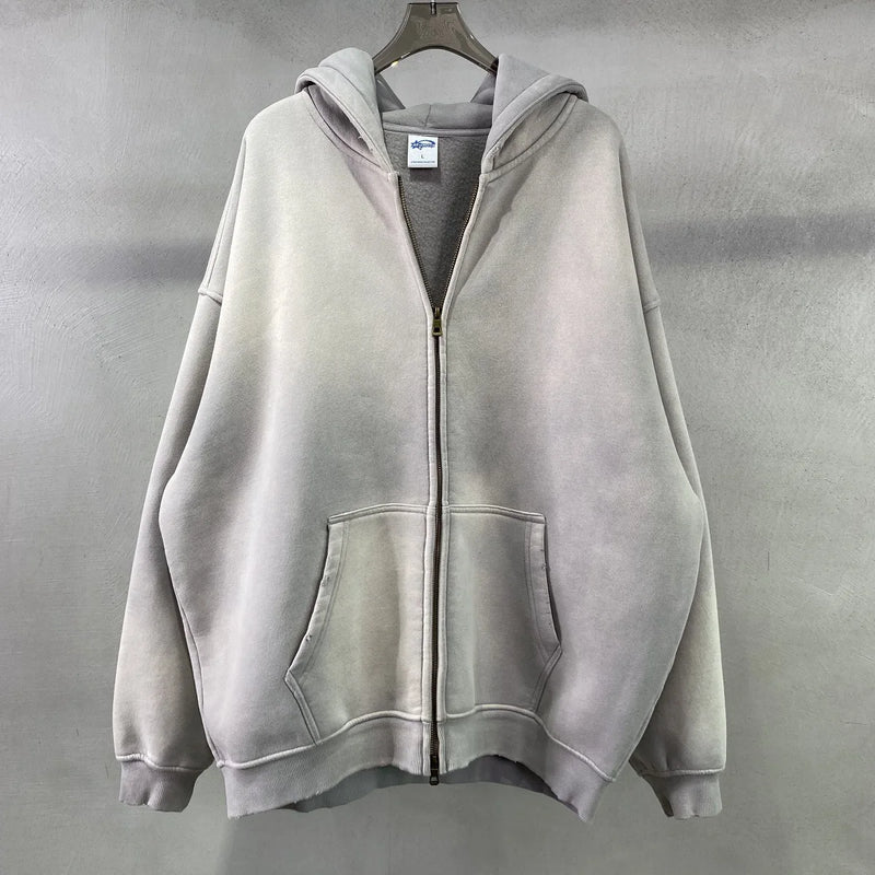 glitchcore barcode glitch featuring mens oversize long sleeve washed double zipper cardigan hoodies loose plus plush gradient womens hooded pullovers winter
