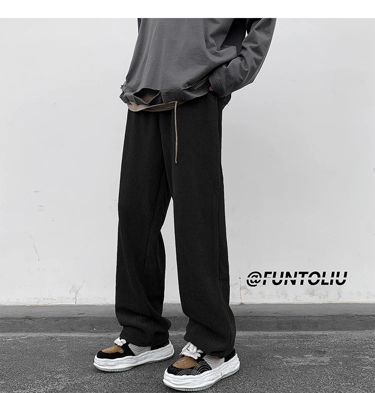 spring brown black corduroy pants men fashion retro casual pants men streetwear loose hip hop straight pants mens trousers m 2xl unique default style 3764