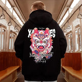 New Lion Dance Graphic Hoodies For Men Y2K Streetwear Fleece Hooded Sweatshirts