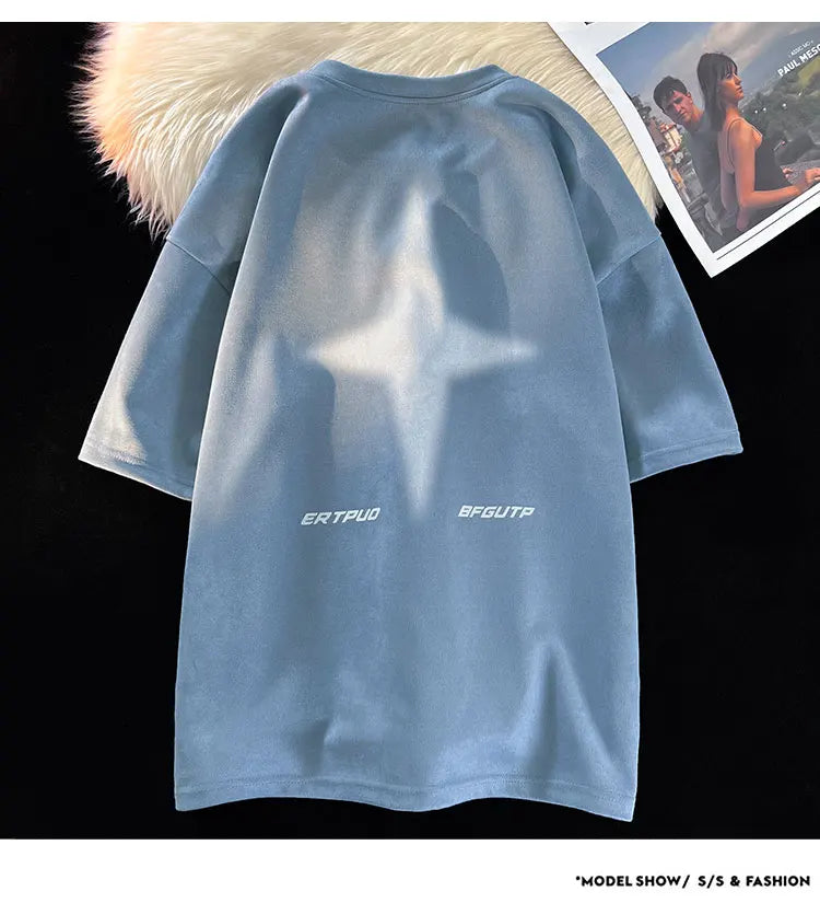 Foaming Printing Fashion Loose Tops High Street Youth Short Sleeve Tee Shirt